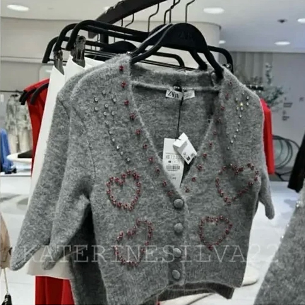 ZARA ✨VIRAL✨ ♥️ Rhinestone Appliqué Cardigan - Picture 14 of 17